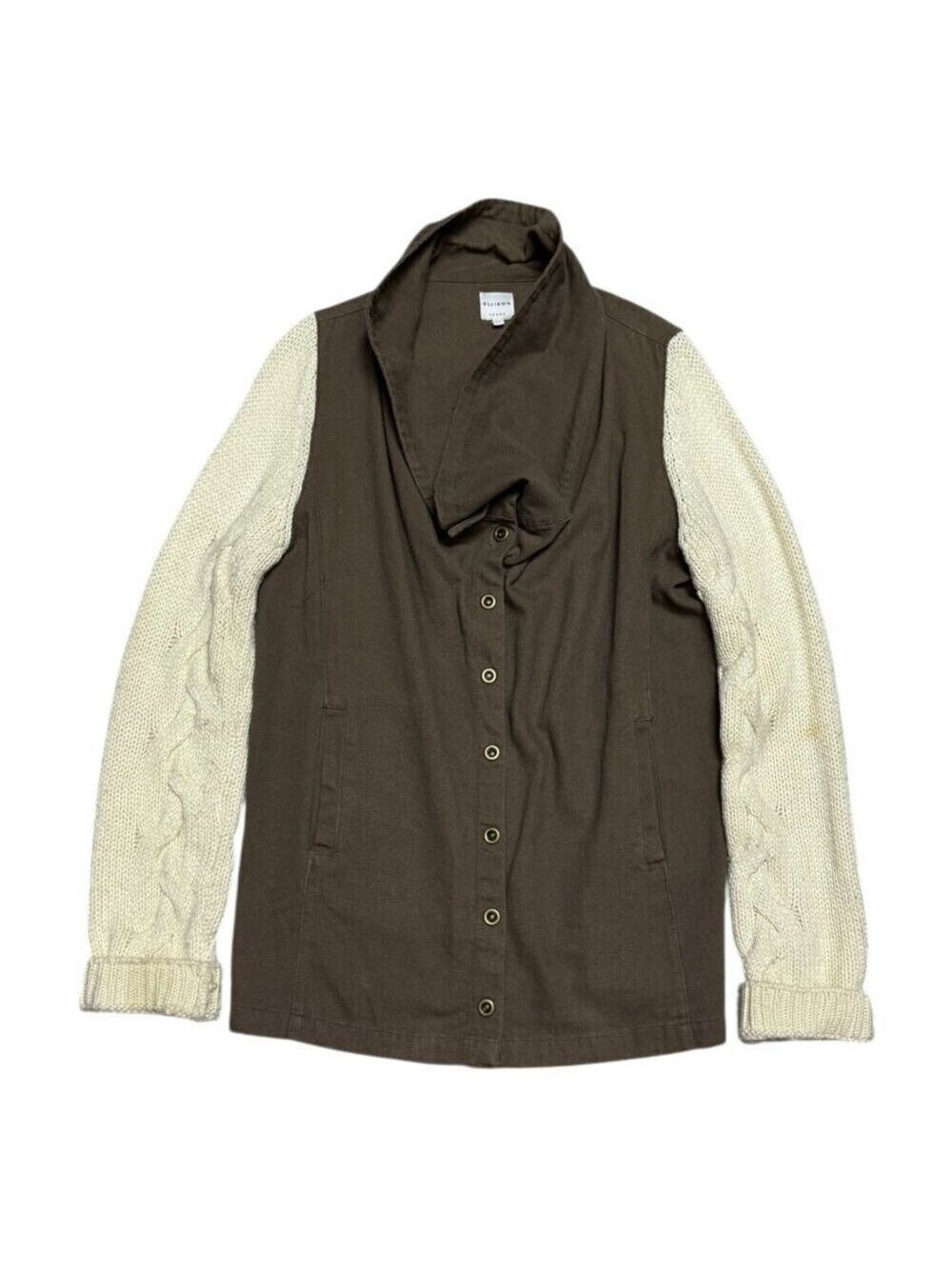 ELLISON Khaki Knit Sleeve Luxury Designer Casual Sweater Jacket Shacket Womens L